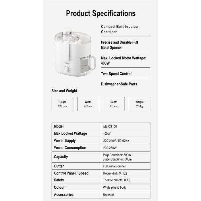 Panasonic MJ-CS100WSP Centrifugal Compact Juicer