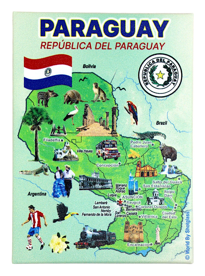 Paraguay Graphic Map and Attractions Souvenir Fridge Magnet 2.5" X 3.5"