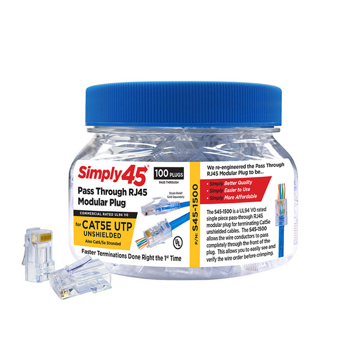 Pass Through Blue Tint - Cat5e UTP - 100pc Jar | S45-1500