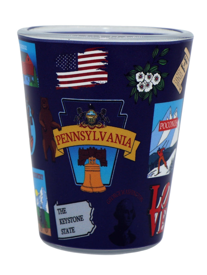 Pennsylvania With Pictures Bell Love USA Flag Shot Glass