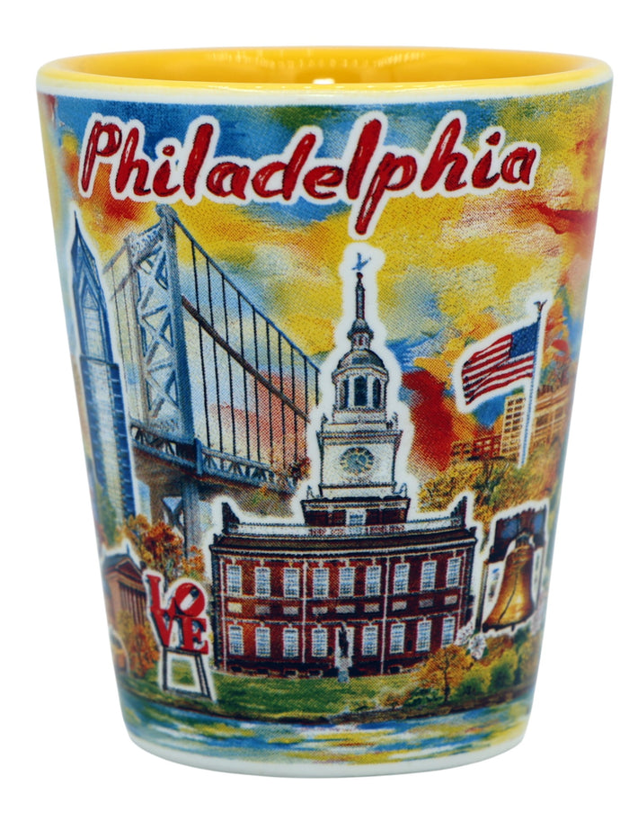 Philadelphia Pennsylvania Yellow Sunset Ceramic Shot Glass