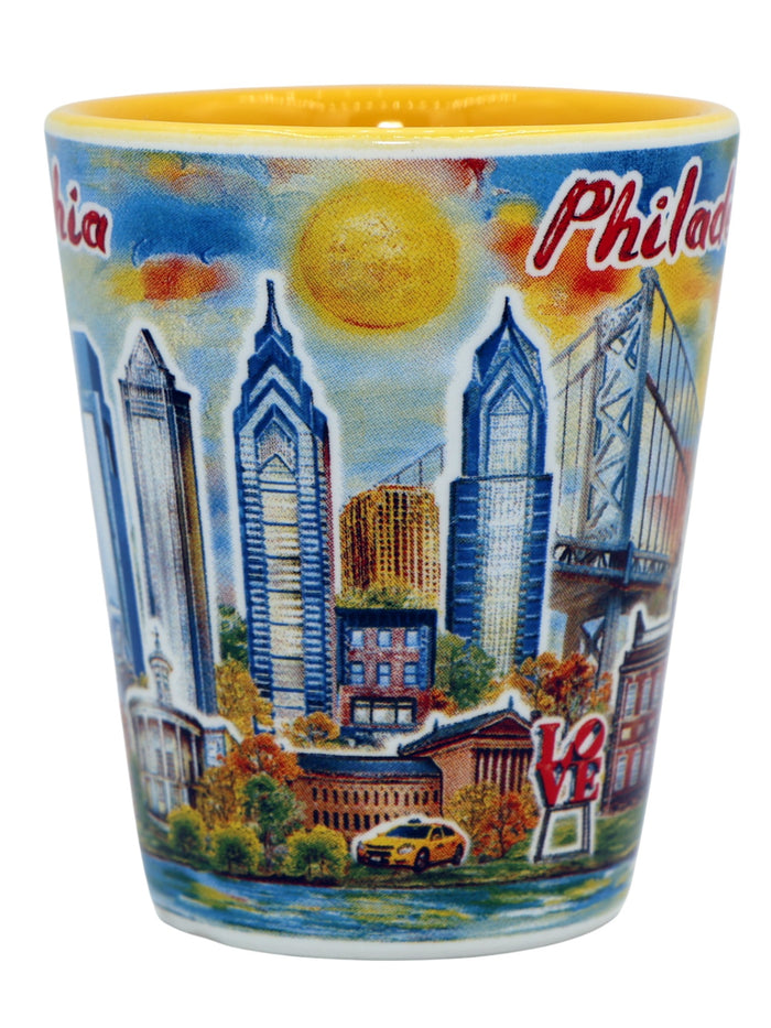 Philadelphia Pennsylvania Yellow Sunset Ceramic Shot Glass