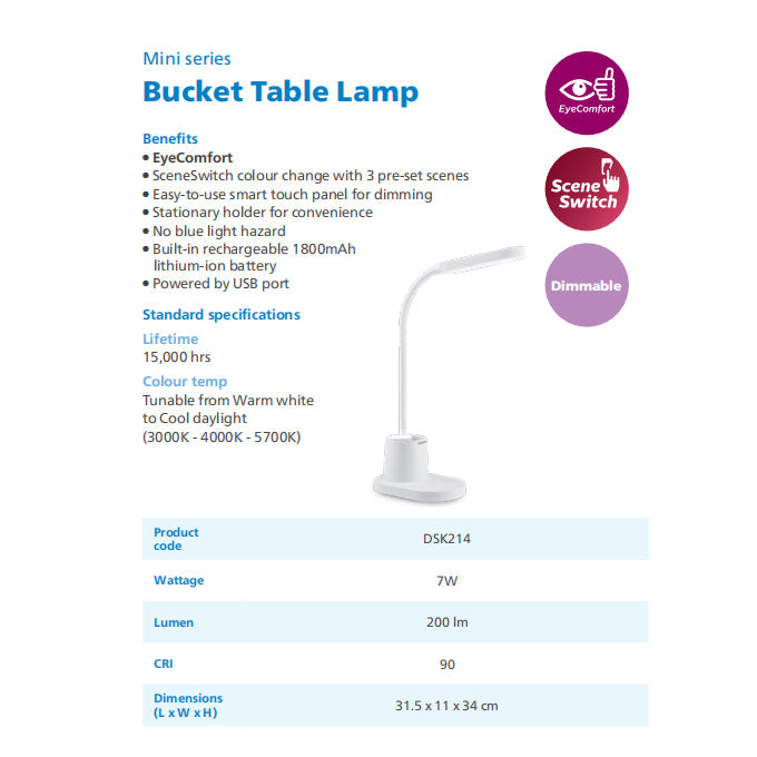 Philips LED Mini Rechargeable Table Lamp for Study DSK214
