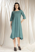 PinTuck Perfection- Blue Asymmetric Dress