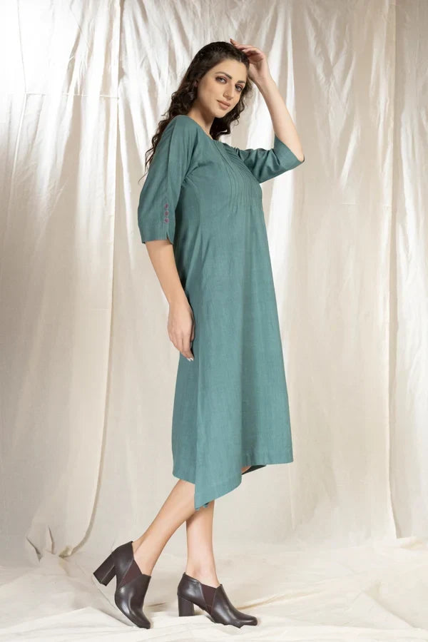 PinTuck Perfection- Blue Asymmetric Dress