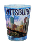 Pittsburgh Pennsylvania Bridge and Blue Skyline Shot Glass