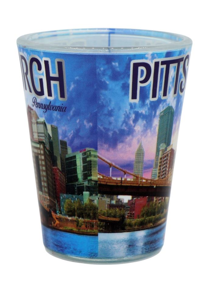 Pittsburgh Pennsylvania Bridge and Blue Skyline Shot Glass