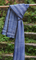 Pointed Twill Pure Merino Wool Scarf | Indigo & White