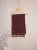 Pointed Twill Solid Merino Wool Scarf | Rust Brown with Beige Border