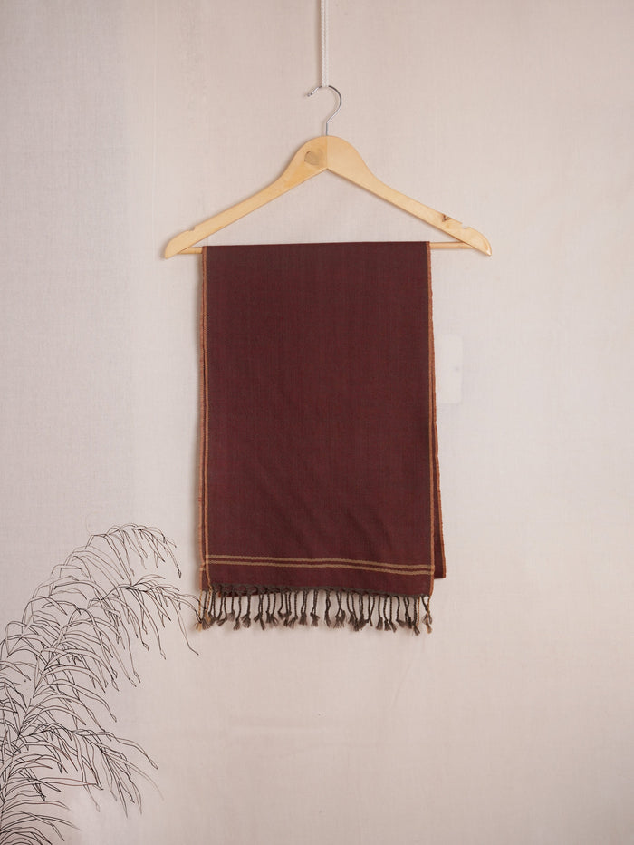 Pointed Twill Solid Merino Wool Scarf | Rust Brown with Beige Border