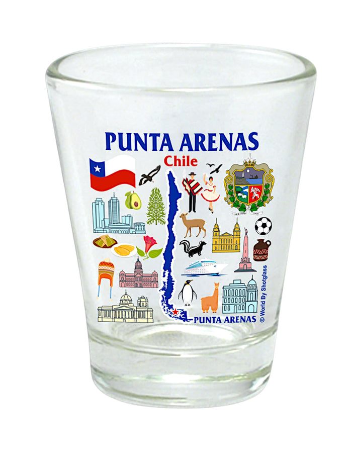 Punta Arenas Chile Map and Attractions Collage Shot Glass