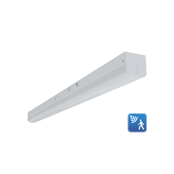 Product Display Visual of the SKU: RENO-LSN4-DV-MW-MCCT-MS for Marketing of theReno 4FT Linear Strip with Integrated Microwave Sensor 

Selectable Wattage 22/28/36/44W | Selectable CCT 3500/4000/5000K | 120-347V | Up to 173lm/W |  Factory Default Setting: Dim to 30% after 5 minutes **Must purchase a remote to configure sensor settings** | RENO-LSN4-DV-MW-MCCT-MS