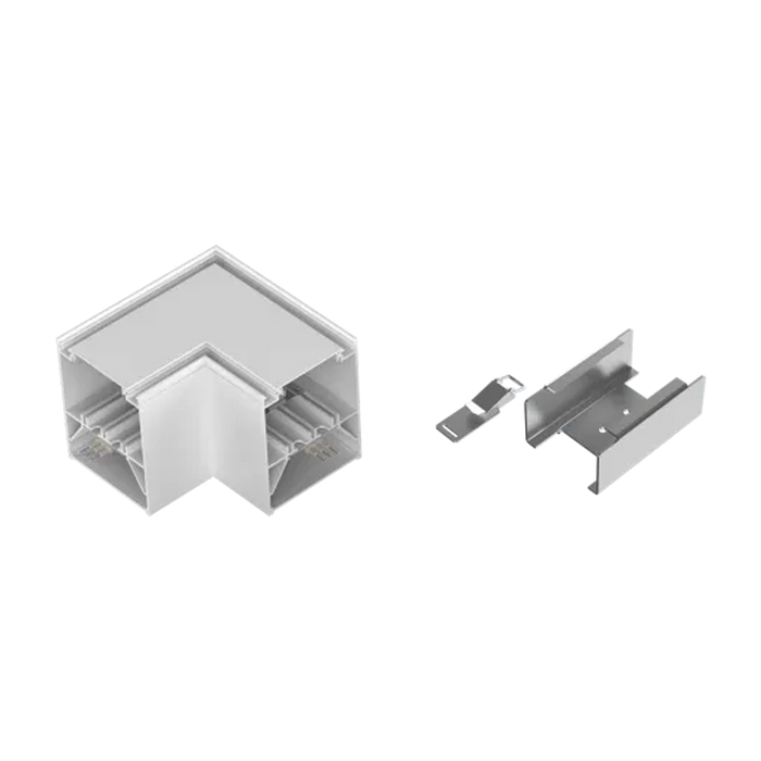 Product Display Visual of the SKU: RENO-TLSN-MCCT-L-WH-G2 for Marketing of theReno 90° Connector for Architectural Strip 

White Finish | RENO-TLSN-MCCT-L-WH-G2