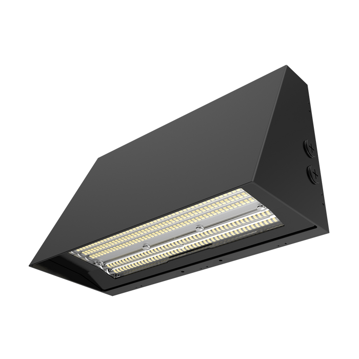 Reno OPS - Architectural Slim Full Cut-off Wall Pack R2 | BeamFlex™ Adjustable Beam Angle: T2/T3/T4 | Selectable Wattage: 60/80/100W | Selectable CCT: 3000/4000/5000K | 140LM/W | 120-347V | Built-In Photocell | RENO-SFWP-DV-MCCT-ABA-G2-R2 / R51212, R51213 — Color: Black