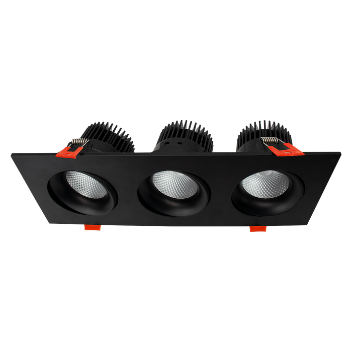 Reno Square 3-Head Regressed Gimbal | RENO-LED-AURA-35-S36W-5CCT-XX-SQ | RENO-LED-AURA-35-SQ / R36129, R36130