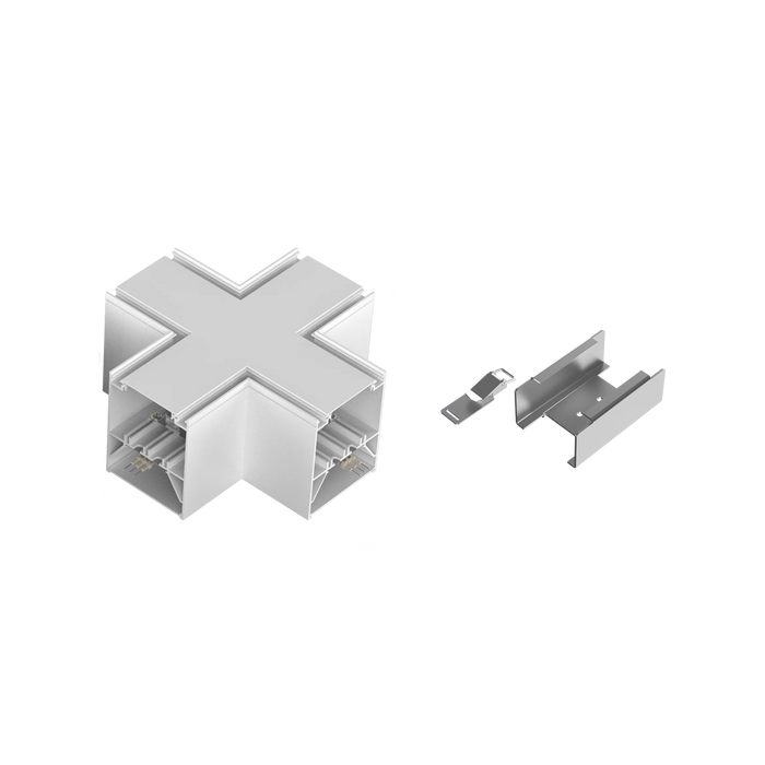 Product Display Visual of the SKU: RENO-TLSN-MCCT-X-WH-G2 for Marketing of theReno X Connector for Architectural Strip 

White Finish | RENO-TLSN-MCCT-X-WH-G2