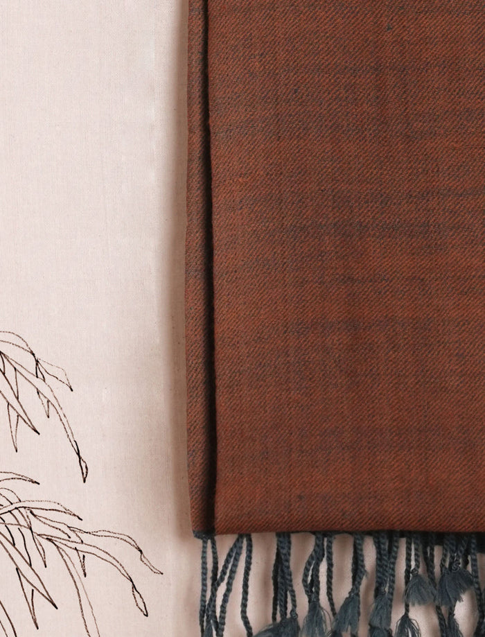 Reversible Pure Merino Wool Stole | Indigo & Walnut Brown