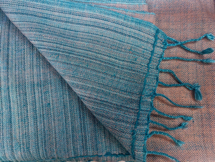 Reversible Pure Merino Wool Stole | Indigo & Walnut Brown