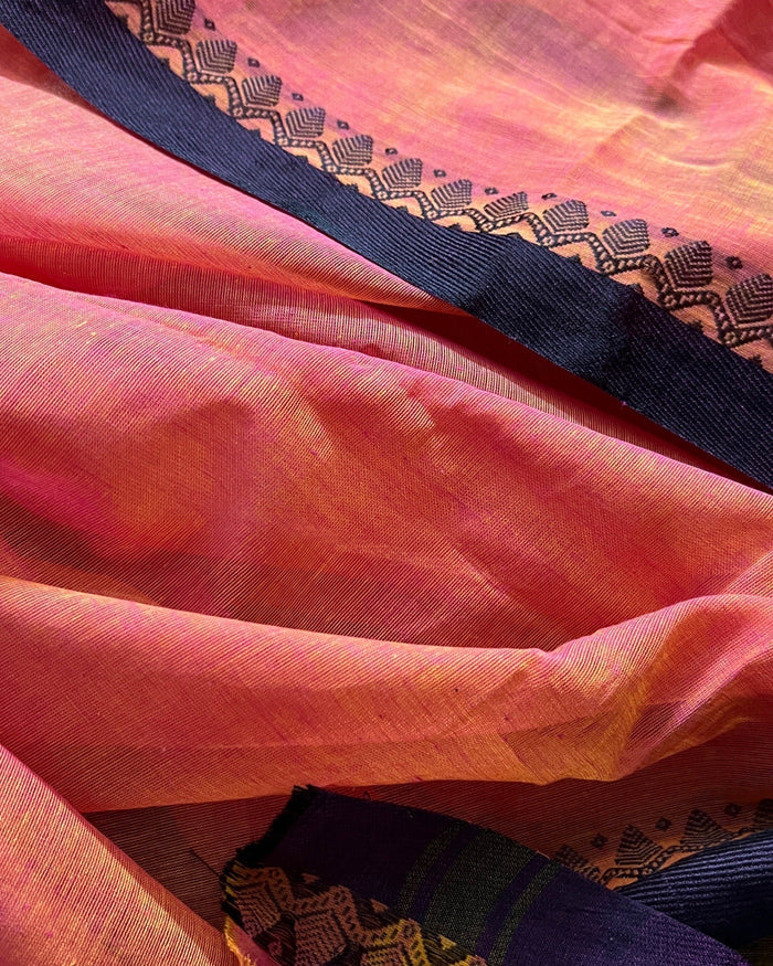 Orange-Plum wine soft and comfortable Khadi cotton saree