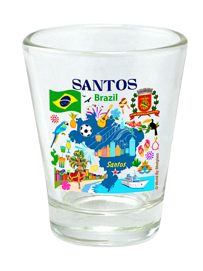 Santos Brazil Map and Attractions Collage Shot Glass
