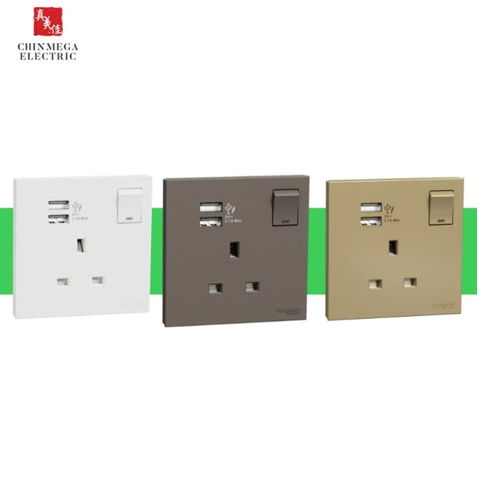 Schneider AvatarOn C 13A Single Socket with USB (White/Dark Grey/Wine Gold)