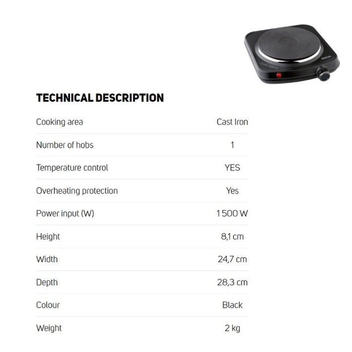 Sencor 1500W Electric Single Hotplate | SCP 1504BK