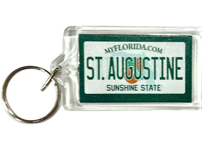 St. Augustine Florida License Plate Acrylic Rectangular Souvenir Keychain 2.5" X 1.5"
