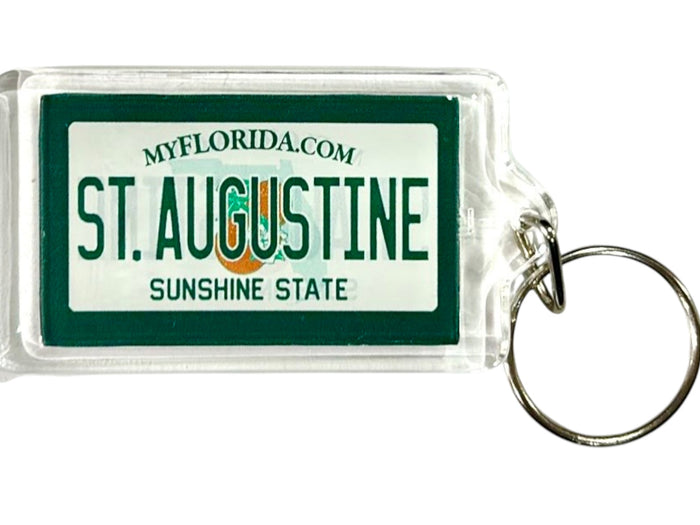 St. Augustine Florida License Plate Acrylic Rectangular Souvenir Keychain 2.5" X 1.5"