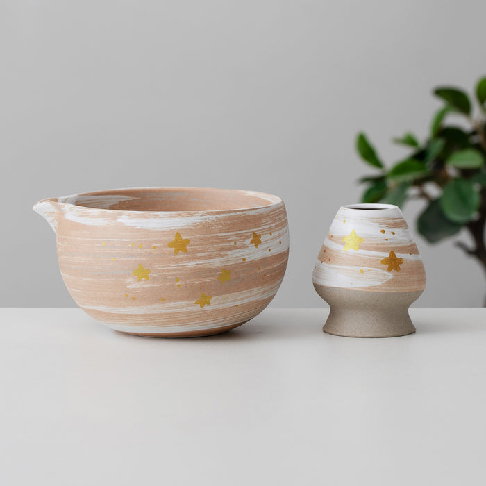 Starry Ceramic Matcha Set with Bowl and Chasen Holder