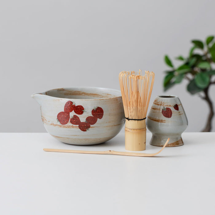 Strawberry Ceramic Matcha Set with Bowl and Chasen Holder