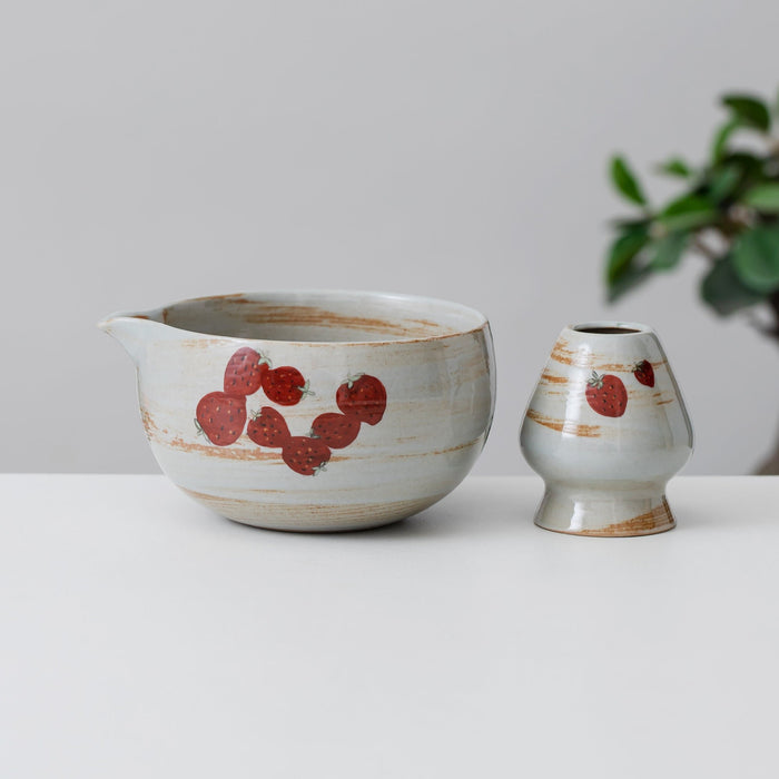 Strawberry Ceramic Matcha Set with Bowl and Chasen Holder