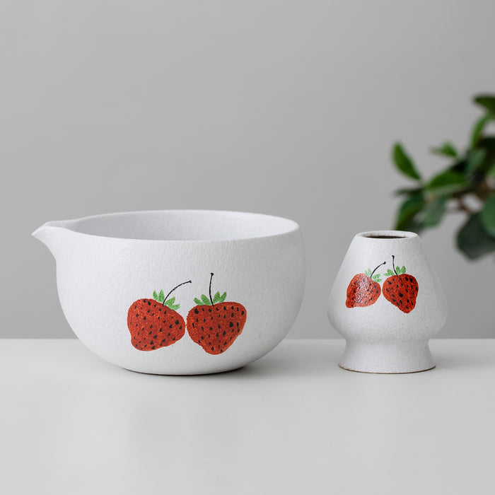 Strawberry Ceramic Matcha Set with Bowl and Chasen Holder