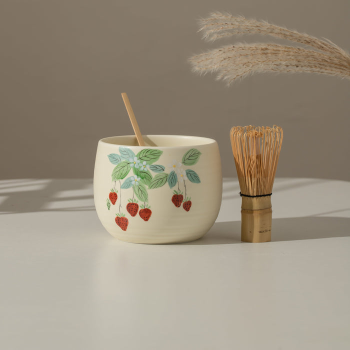 Strawberry Ceramic Matcha Set with Bowl and Chasen Holder