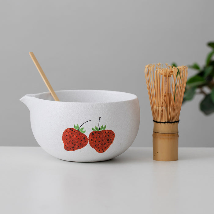 Strawberry Ceramic Matcha Set with Bowl and Chasen Holder