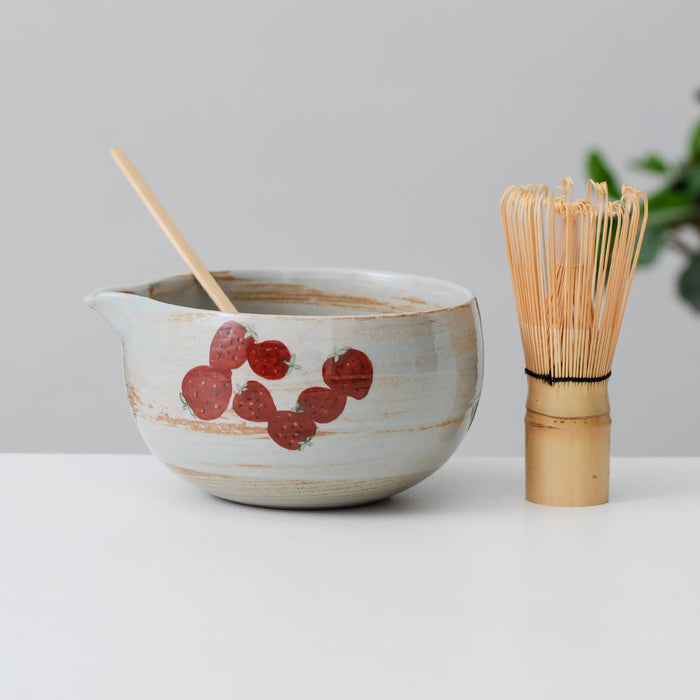 Strawberry Ceramic Matcha Set with Bowl and Chasen Holder