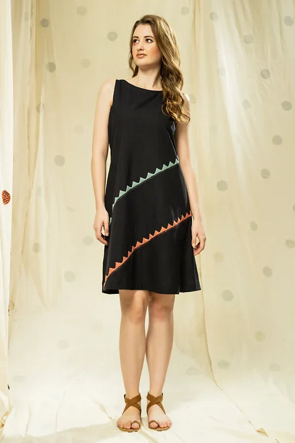 Striped Legacy- Black Knee Length Applique Dress