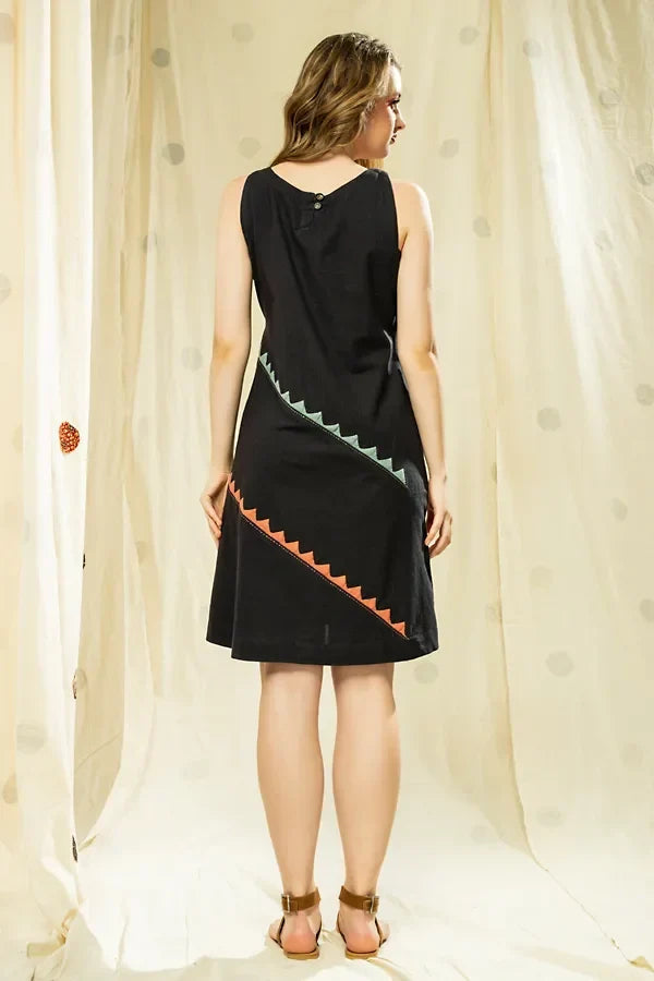 Striped Legacy- Black Knee Length Applique Dress