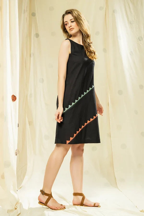 Striped Legacy- Black Knee Length Applique Dress