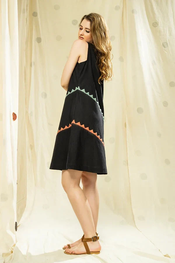 Striped Legacy- Black Knee Length Applique Dress
