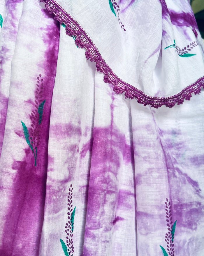 Lavender Mauve Tie and Dye Mulmul cotton Summer Saree by Shopaame named Summer Lavender