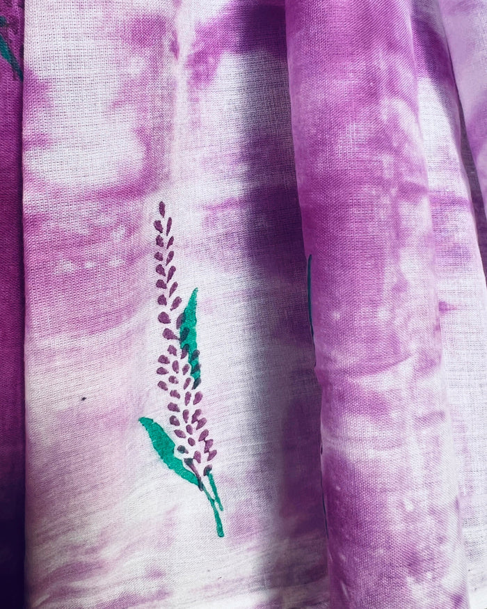 Lavender Mauve Tie and Dye Mulmul cotton Saree from Shopaame