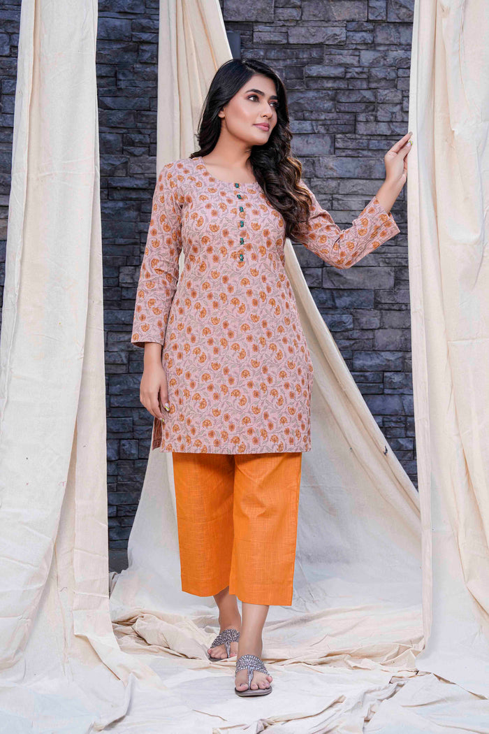 Thread Game - Timeless - Beige Hand Blocked Natural Cotton Kurta