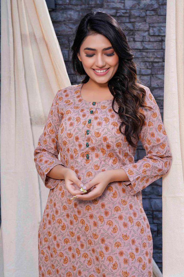 Thread Game - Timeless - Beige Hand Blocked Natural Cotton Kurta