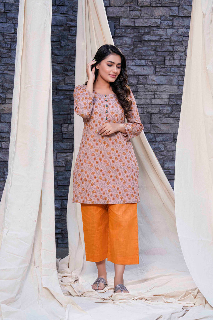 Thread Game - Timeless - Beige Hand Blocked Natural Cotton Kurta