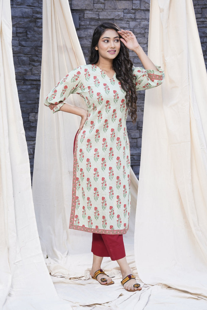 Thread Game - Timeless Mint Hand Blocked Natural Cotton Kurtas