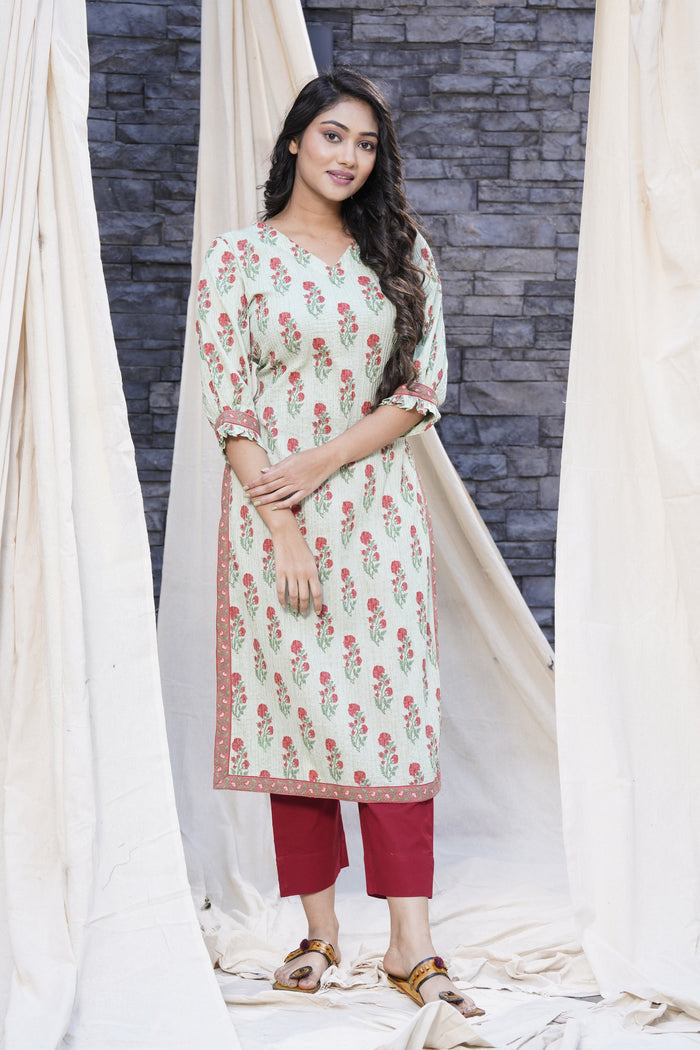 Thread Game - Timeless Mint Hand Blocked Natural Cotton Kurtas