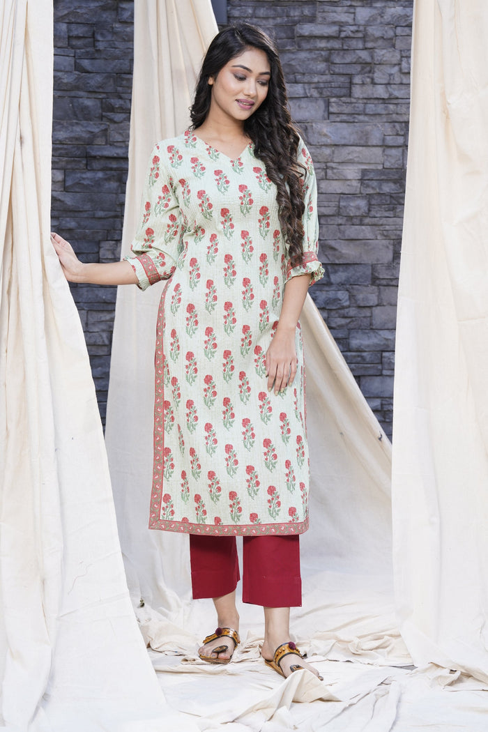 Thread Game - Timeless Mint Hand Blocked Natural Cotton Kurtas