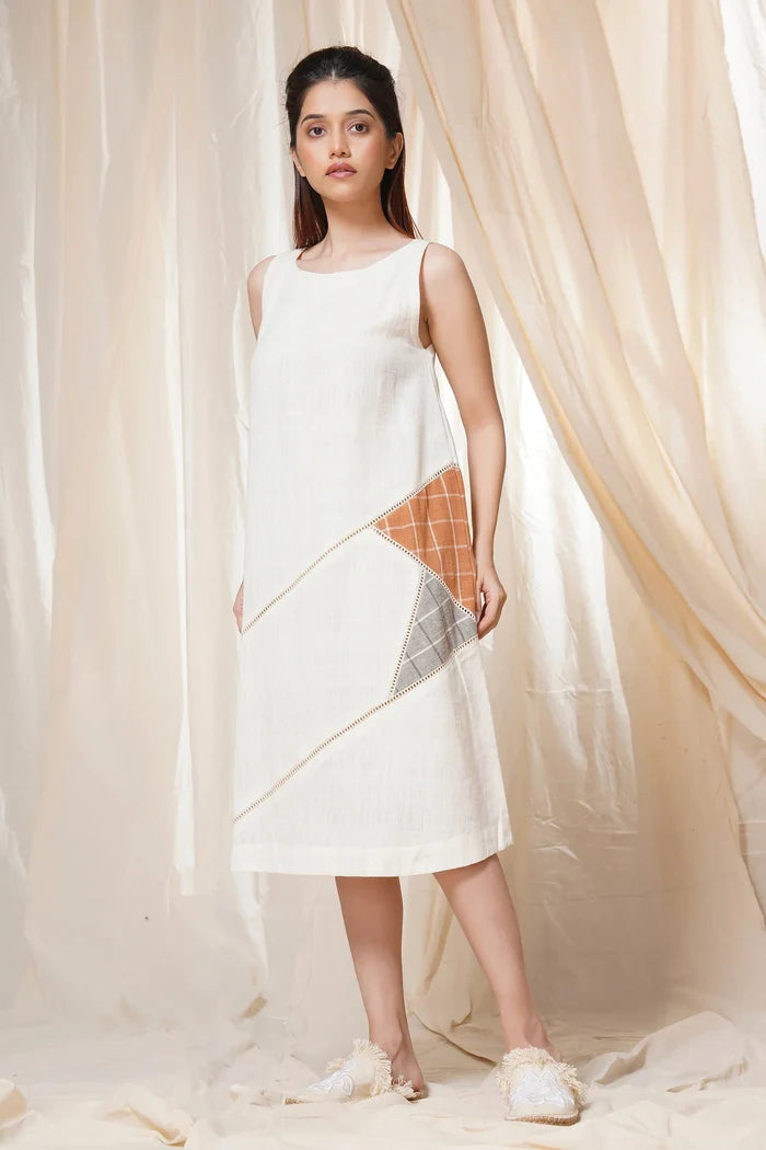 Thread Game A-Line White Khadi Dress