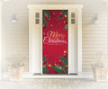 Decorative Christmas door cover with festive design and text "Merry Christmas" on a door.