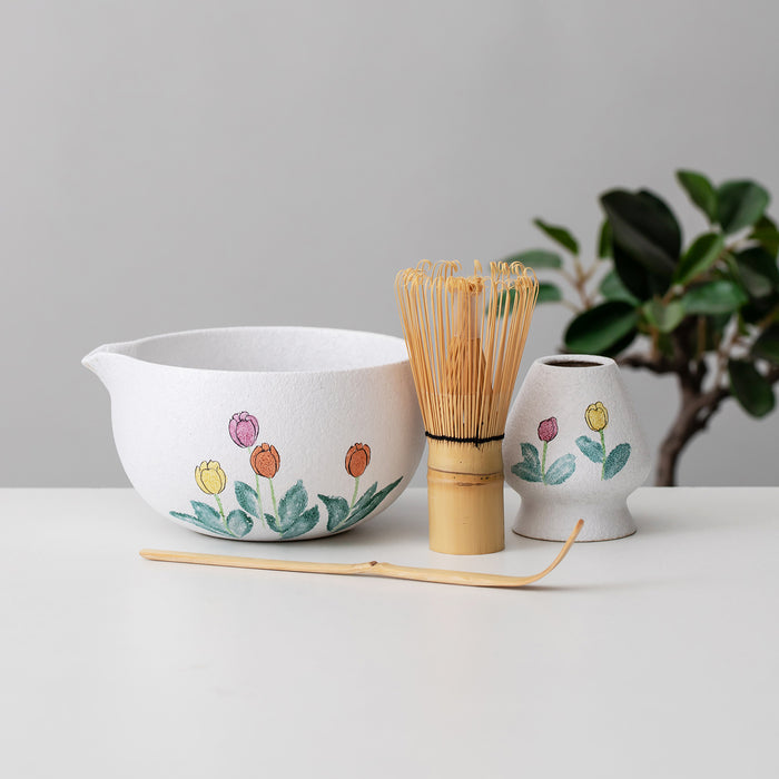 Tulip Ceramic Matcha Set with Bowl and Chasen Holder
